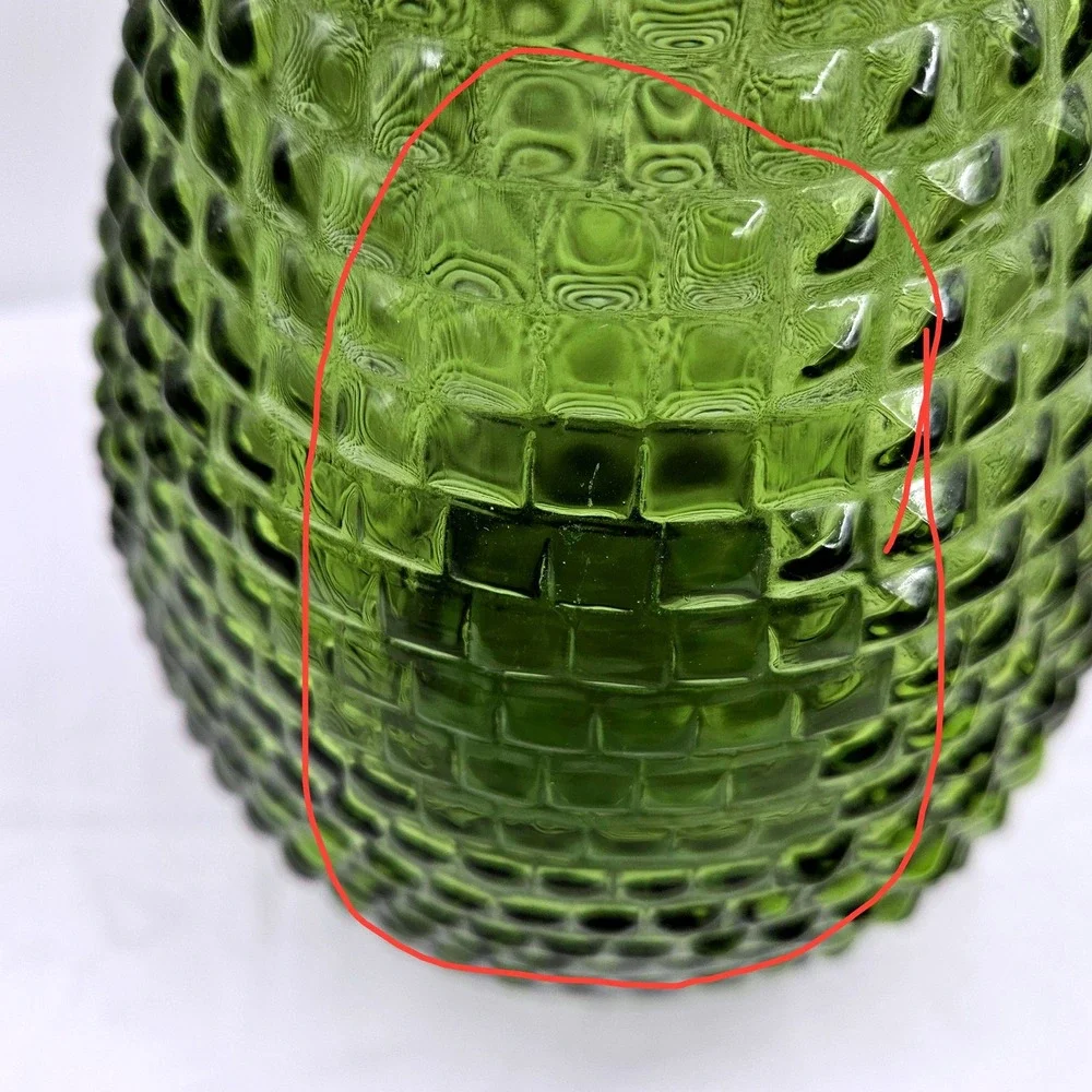 Vintage Mid Century Green Glass Genie Bottle Decanter Hobnail 15.5